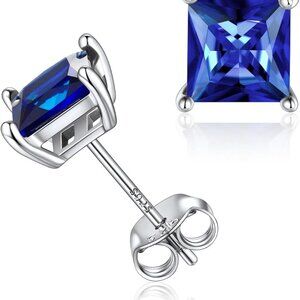 925 Sterling Silver Sparkling Heart/Round/Princess Cut Birthstone Stud Earrings